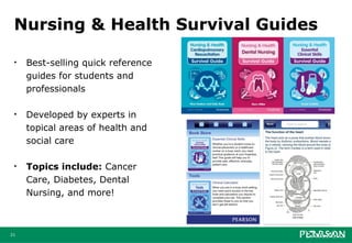 Nursing & Health Survival Guides

 •   Best-selling quick reference
     guides for students and
     professionals

 •   Developed by experts in
     topical areas of health and
     social care

 •   Topics include: Cancer
     Care, Diabetes, Dental
     Nursing, and more!



21
 