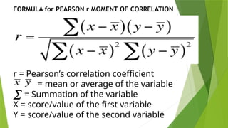 Formula For R Value Pearsons correlqtion coefficientttttttttttttttt | PPTX