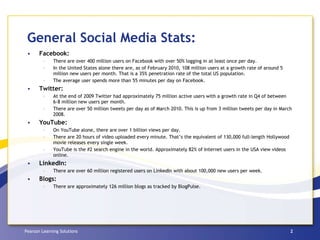 General Social Media Stats: <ul><li>Facebook:  </li></ul><ul><ul><li>There are over 400 million users on Facebook with ove...