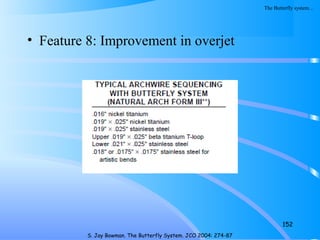 • Feature 8: Improvement in overjet
152
S. Jay Bowman. The Butterfly System. JCO 2004: 274-87
The Butterfly system…
 