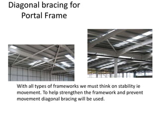 Diagonal bracing for
Portal Frame
With all types of frameworks we must think on stability ie
movement. To help strengthen ...