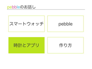 スマートウォッチ
pebbleのお話し
時計とアプリ 作り方
pebble
 