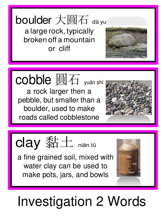 Pebbles sand and silt vocabulary