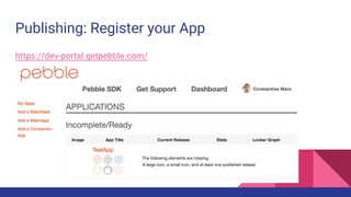 Publishing: Register your App
https://dev-portal.getpebble.com/
 