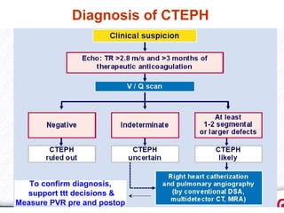 Diagnosis of CTEPH
To confirm diagnosis,
support ttt decisions &
Measure PVR pre and postop
 