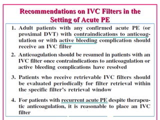Recommendations on IVC Filters in theRecommendations on IVC Filters in the
Setting of Acute PESetting of Acute PE
 