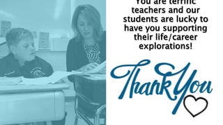 You are terrific
teachers and our
students are lucky to
have you supporting
their life/career
explorations!
 