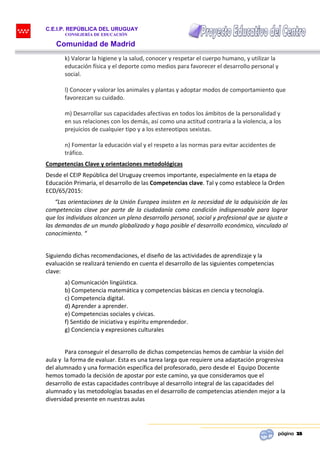 C.E.I.P. REPÚBLICA DEL URUGUAY
CONSEJERÍA DE EDUCACIÓN
Comunidad de Madrid
página 25
k) Valorar la higiene y la salud, con...