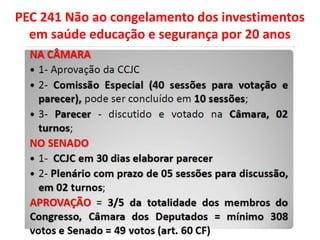 PEC 241 Não ao congelamento dos investimentos
em saúde educação e segurança por 20 anos
 