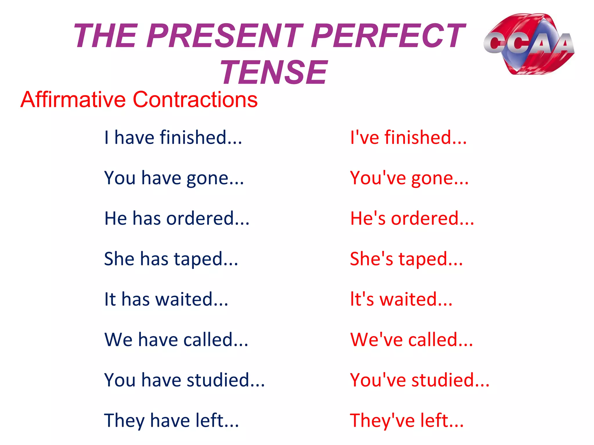 Pec5 lesson8 past participle the present perfect tense | PPT
