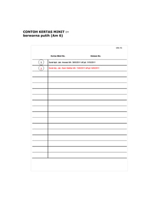 CONTOH KERTAS MINIT :–
berwarna putih (Am 6)
 