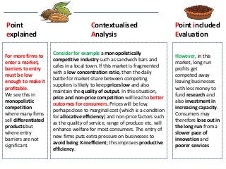 Point
explained
Contextualised
Analysis
Point included
Evaluation
For more firms to
enter a market,
barriers to entry
must...