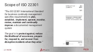 Similar to ISO/IEC 27001, ISO 2230 specifies the requirements for setting up and managing a BCMS
ISO 22301 Structure
Requi...