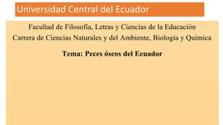 Universidad Central del Ecuador
Facultad de Filosofía, Letras y Ciencias de la Educación
Carrera de Ciencias Naturales y del Ambiente, Biología y Química
Tema: Peces óseos del Ecuador
 