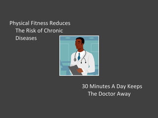 Physical Fitness Reduces
The Risk of Chronic
Diseases
30 Minutes A Day Keeps
The Doctor Away