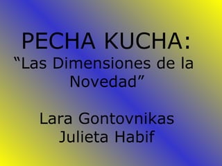 PECHA KUCHA:
“Las Dimensiones de la
       Novedad”

   Lara Gontovnikas
     Julieta Habif
 