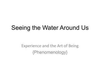 Seeing the Water Around Us Experience and the Art of Being {Phenomenology} 
