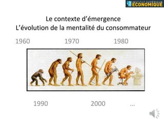 Le contexte d’émergence L’évolution de la mentalité du consommateur 1960 1970 1980  1990   2000 … 