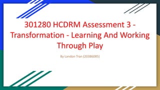 301280 HCDRM Assessment 3 -
Transformation - Learning And Working
Through Play
By Landon Tran (20386085)
 
