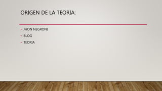 ORIGEN DE LA TEORIA:
• JHON NEGRONI
• BLOG
• TEORIA
 