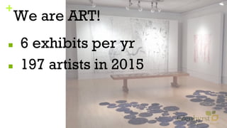 +
We are ART!
■ 6 exhibits per yr
■ 197 artists in 2015
 