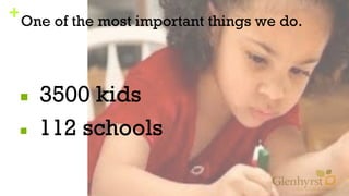 +One of the most important things we do.
■ 3500 kids
■ 112 schools
 