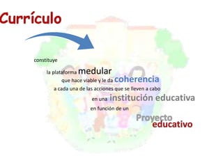 constituye 
la plataforma medular 
que hace viable y le da coherencia 
a cada una de las acciones que se lleven a cabo 
en una institución educativa 
en función de un 
