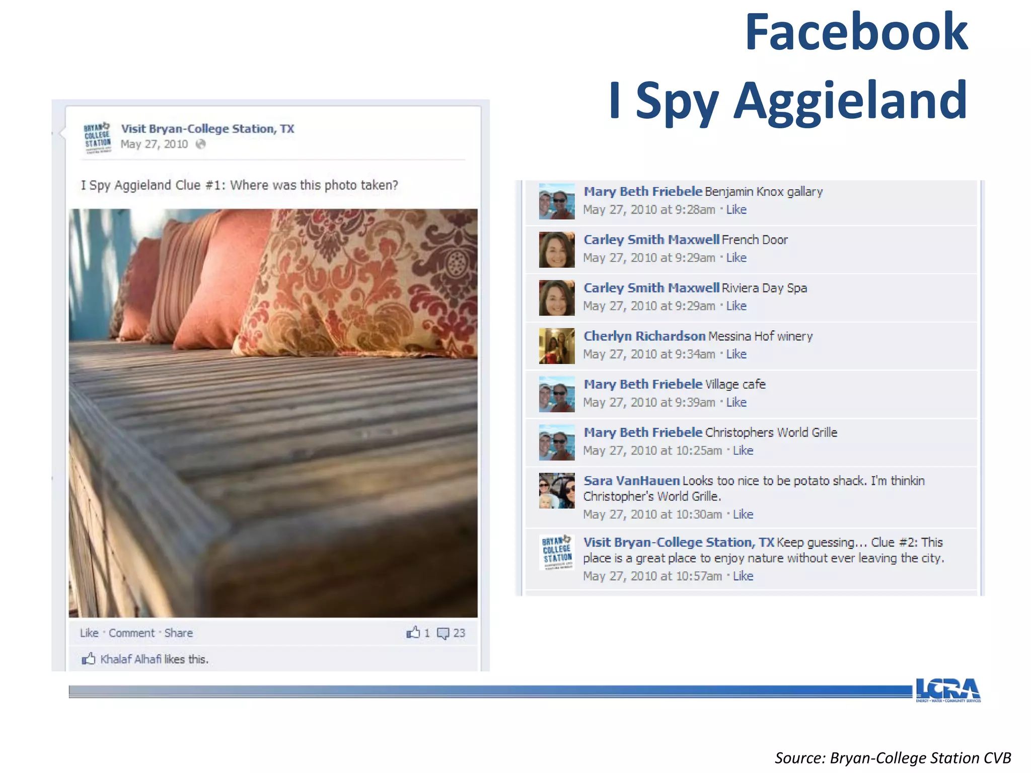 Facebook
I Spy Aggieland




      Source: Bryan-College Station CVB
 