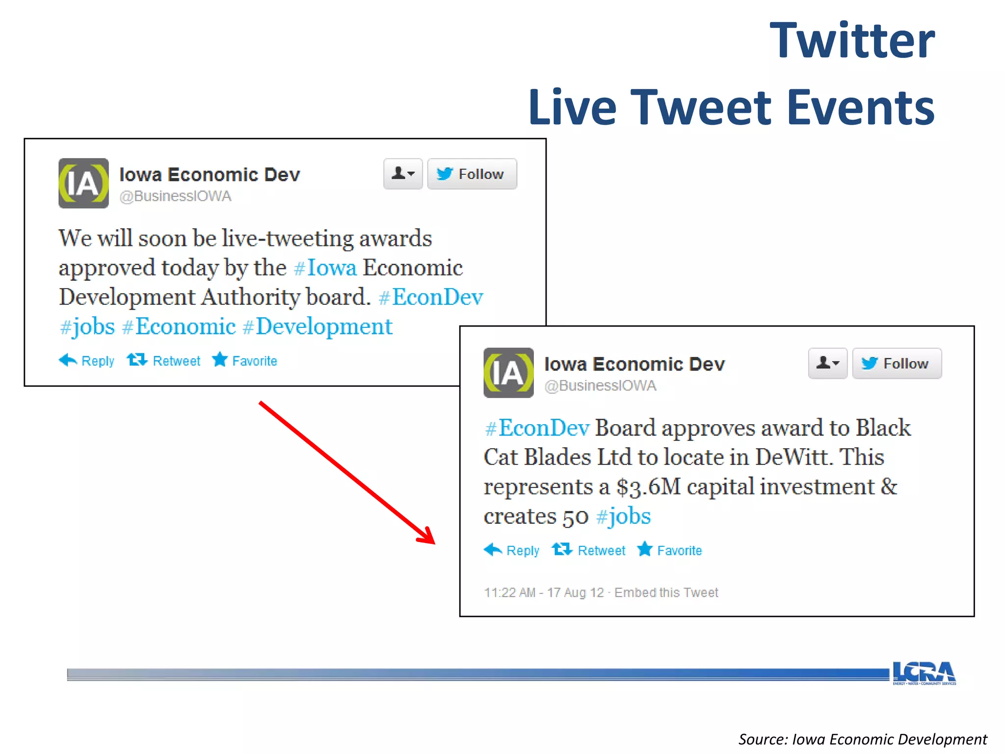 Twitter
Live Tweet Events




        Source: Iowa Economic Development
 
