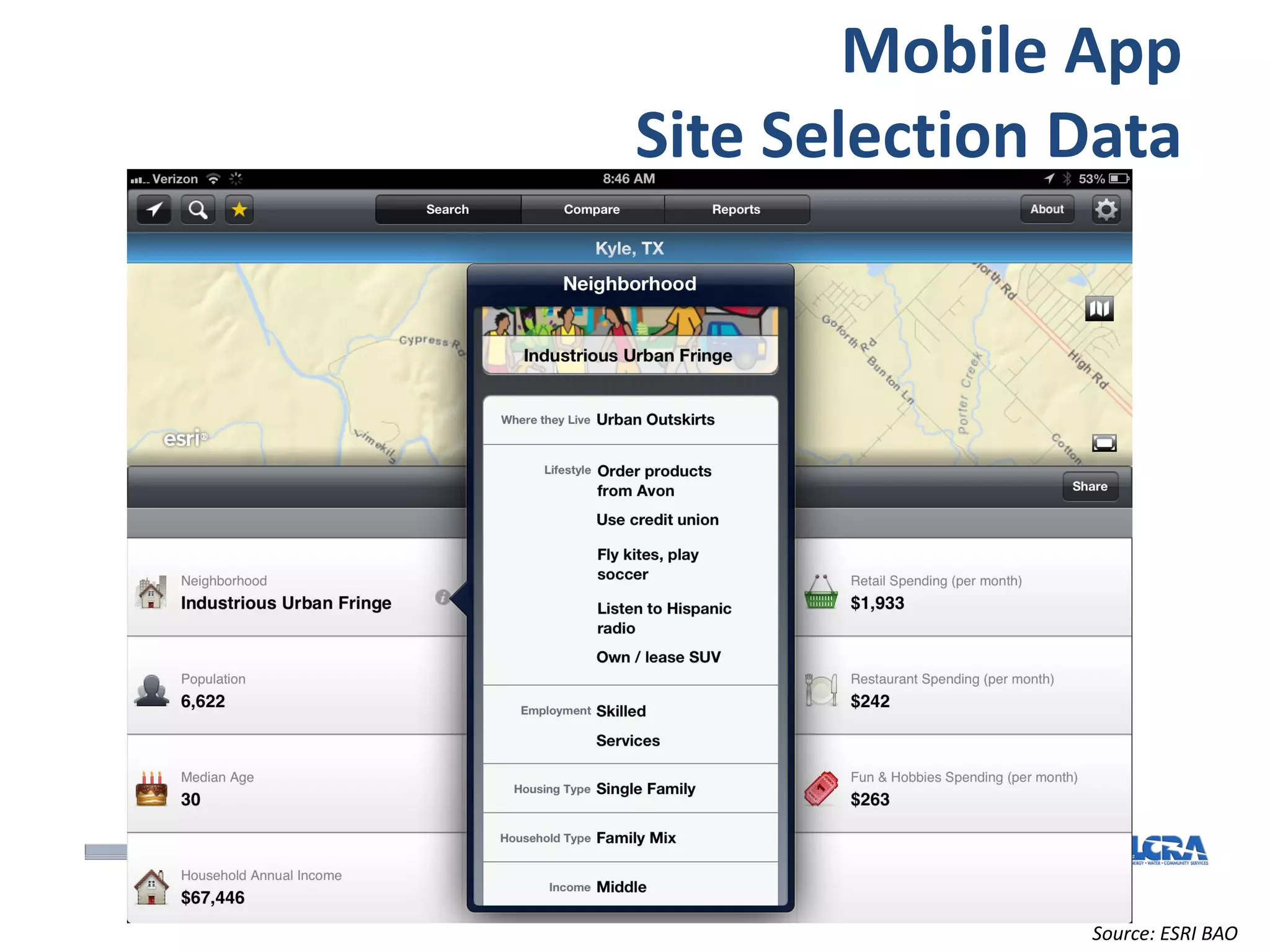 Mobile App
Site Selection Data




               Source: ESRI BAO
 