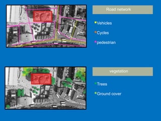 Road network
vegetation
Vehicles
Cycles
pedestrian
Trees
Ground cover
 