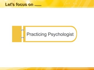 Practicing Psychologist
Let's focus on ......Let's focus on ......
 