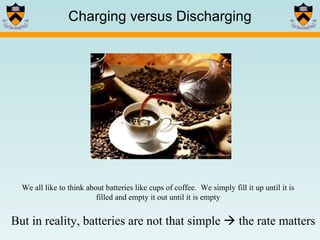 Charging versus Discharging We all like to think about batteries like cups of coffee.  We simply fill it up until it is filled and empty it out until it is empty But in reality, batteries are not that simple    the rate matters  