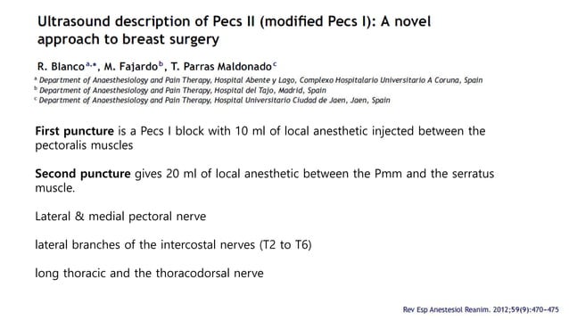 Pecs block, serratus plane block with literature review when and how | PPT