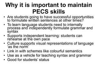Why it is important to maintain PECS skills <ul><li>Are students going to have successful opportunities to formulate writt...