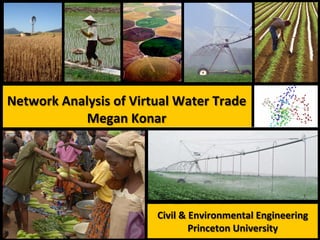  



Network	
  Analysis	
  of	
  Virtual	
  Water	
  Trade	
  
               Megan	
  Konar	
  
                            	
  




                                                         	
  


                                   Civil	
  &	
  Environmental	
  Engineering	
  
                                                Princeton	
  University	
  
                                                         	
  
 