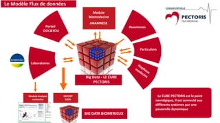 Big Data - LE CUBE
PECTORIS
Portail
DOC&YOU
Assurances
Particuliers
Laboratoires
Module
Telemedecine
ANAMNESE
Paris
Module Analyse
recherche
Paris
Le CUBE PECTORIS est le point
nevralgique, il est connecté aux
différents systèmes par une
passerelle dynamique
Le Modèle Flux de données
BIG DATA BIOMERIEUX
EXPORT
DATA
Paris
 
