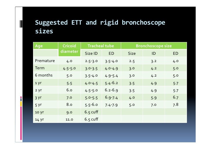 Bronchoscope Size Chart