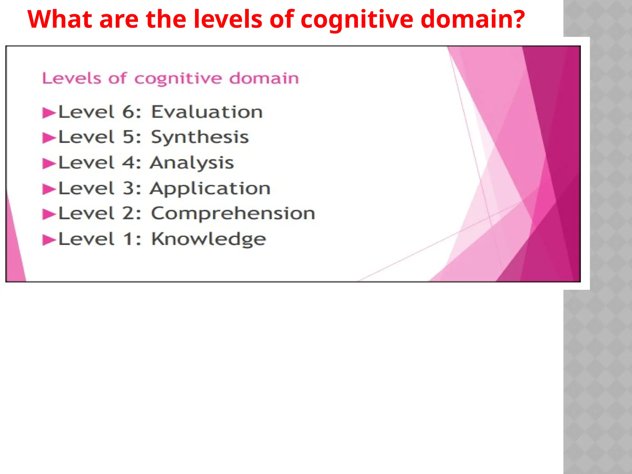 What are the levels of cognitive domain?
 