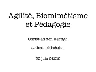 Agilité, Biomimétisme
et Pédagogie
Christian den Hartigh
artisan pédagogue
30 juin 02016
 