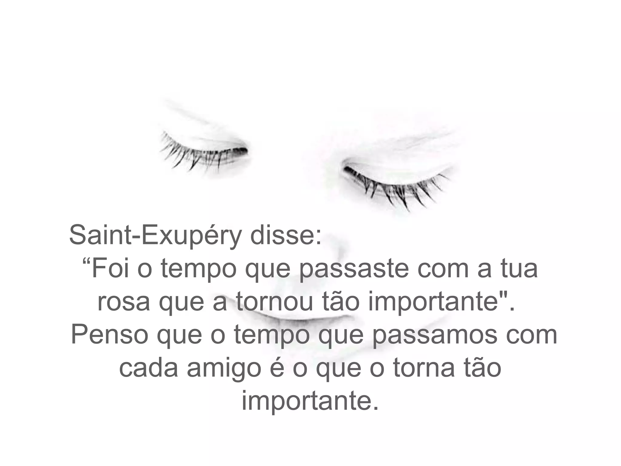 Saint-Exupéry disse:  “Foi o tempo que passaste com a tua rosa que a tornou tão importante".   Penso que o tempo que passamos com cada amigo é o que o torna tão importante. 