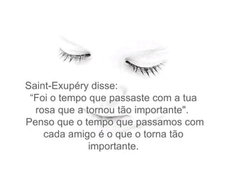 Saint-Exupéry disse:  “Foi o tempo que passaste com a tua rosa que a tornou tão importante".   Penso que o tempo que passamos com cada amigo é o que o torna tão importante. 