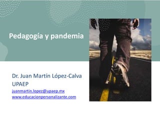 Pedagogía y pandemia
Dr. Juan Martín López-Calva
UPAEP
juanmartin.lopez@upaep.mx
www.educacionpersonalizante.com
 