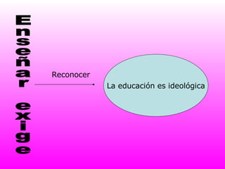 Enseñar exige La educación es ideológica Reconocer 