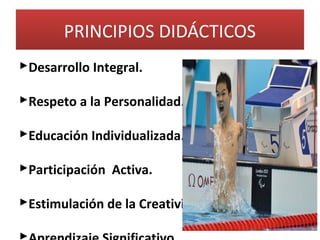 PRINCIPIOS DIDÁCTICOS
Desarrollo Integral.
Respeto a la Personalidad.
Educación Individualizada.
Participación Activa.
Estimulación de la Creatividad.
 