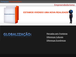 PedagogiaEmpreendedoraEmpreendedorismoESTAMOS VIVENDO UMA NOVA REALIDADE:EmpreendedorismoGlobalização:Mercados sem FronteirasDiferenças CulturaisDiferenças Econômicas