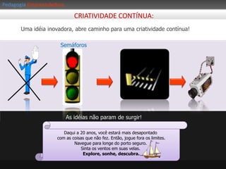 PedagogiaEmpreendedoraAtitudes Empreendedoras:COMPROMETIMENTO DEDICAÇÃO:EmpreendedorismoComprometido?- Faz  sacrifício pessoalColabora com os colaboradores para terminar uma tarefa