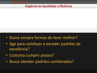 Valoriza os contatos Tem competência colaborativaPratica a cooperação na busca de objetivos comuns. Tem capacidade de atuar em equipes5
