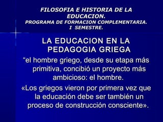 FILOSOFIA E HISTORIA DE LAFILOSOFIA E HISTORIA DE LA
EDUCACION.EDUCACION.
PROGRAMA DE FORMACION COMPLEMENTARIA.PROGRAMA DE...