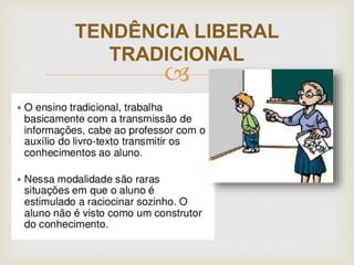 
TENDÊNCIA LIBERAL
TRADICIONAL
 